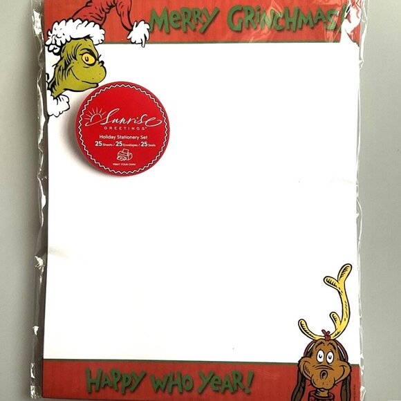 DR SEUSS "MERRY GRINCHMASS" "HAPPY WHO YEAR" SUNRISE GREETING STATIONERY SET - Picture 6 of 8